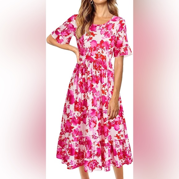 Ruffle sleeve floral midi / maxi dress floral summer sun dress - Picture 2 of 4